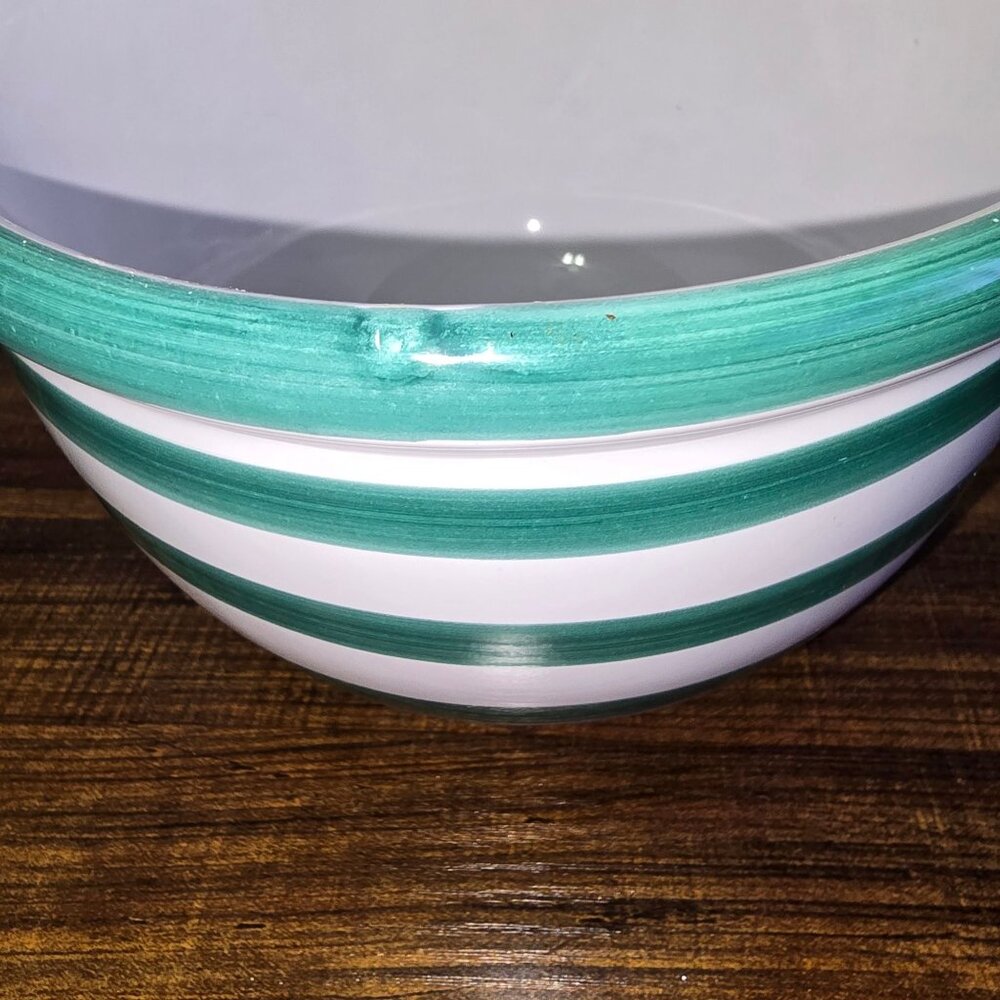 Pier 1 Vintage HandPainted Striped Ceramic Mixing Bowl Green White Italy 8" READ - Picture 6 of 12